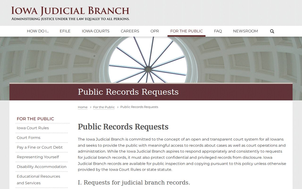 Iowa court public-record request instructions for Guthrie County warrant records