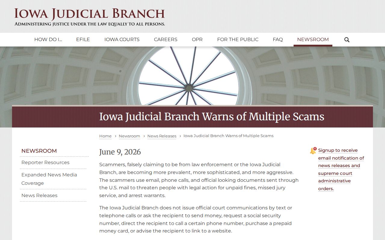 Guthrie County warrant records official Iowa court scam warning